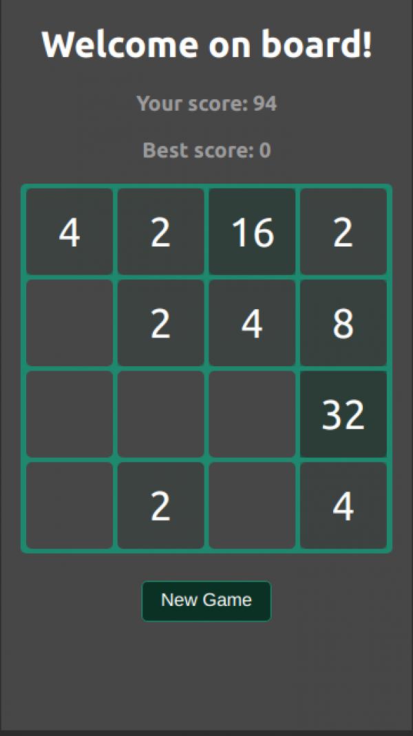 Game of numbers (2048) example picture
